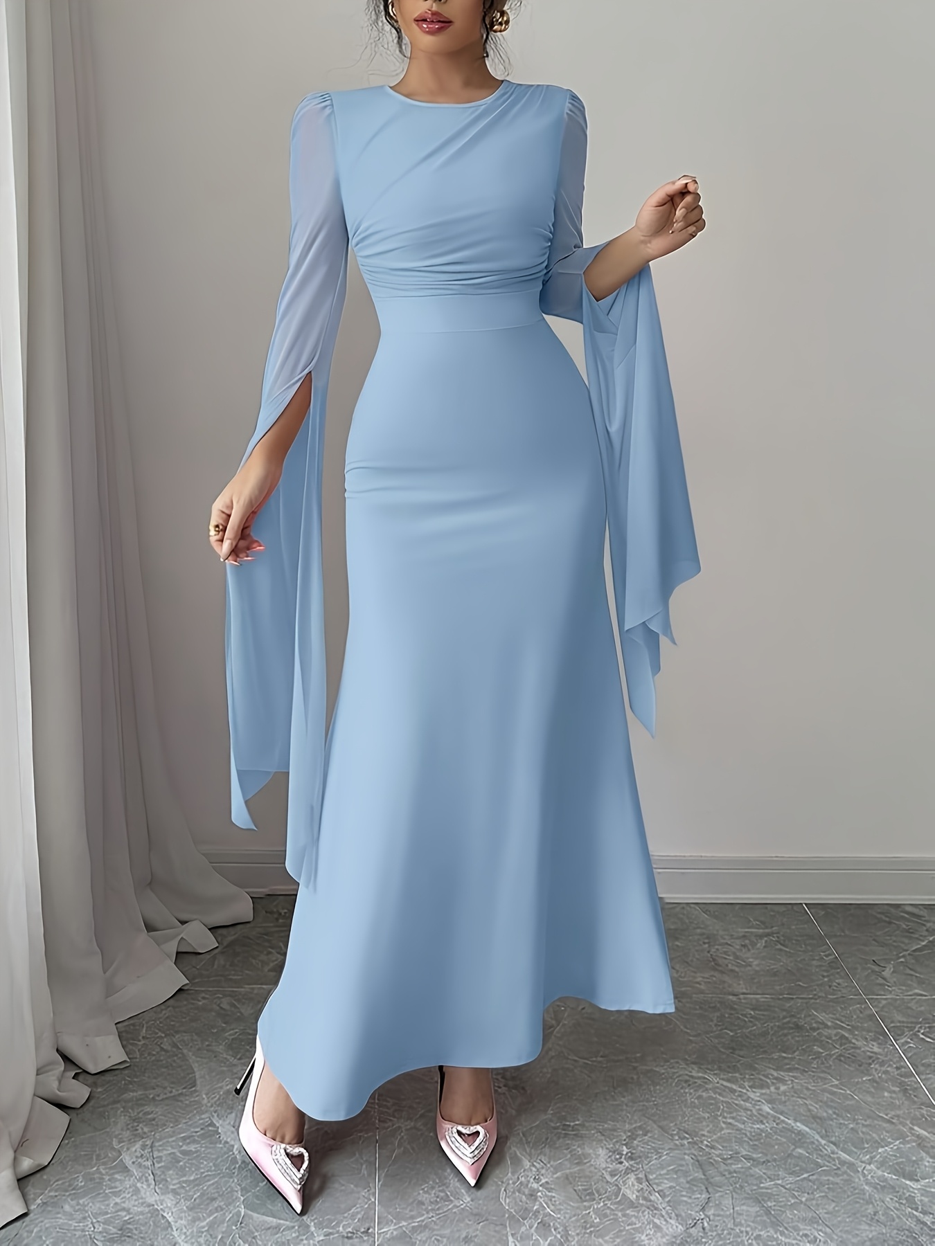open lace back dress Plus Size Elegant Pleated Dress for Women