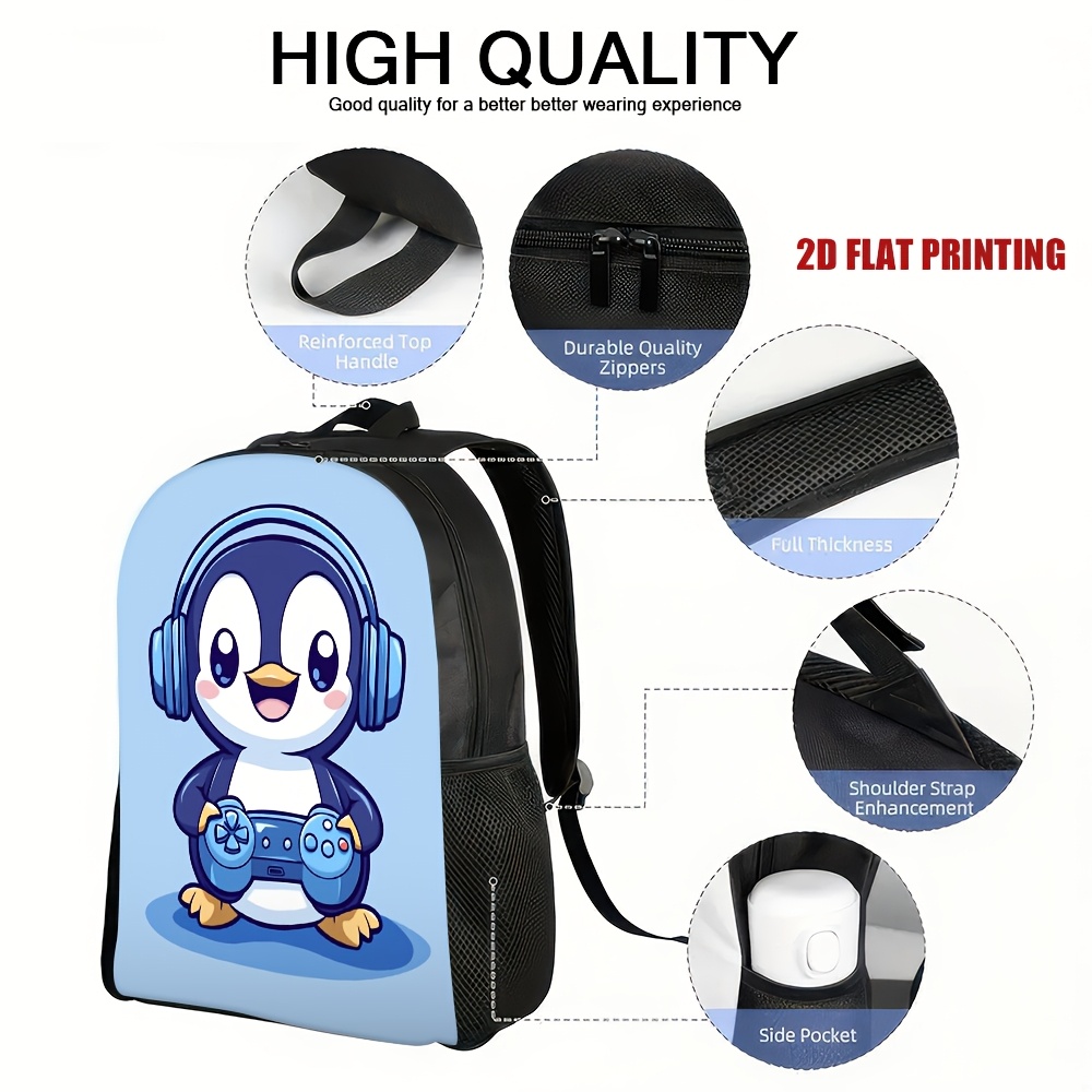 One Smiling Penguin-Themed Gaming Backpack, Featuring Adjustable Straps And Ample Storage, Perfect for Travel And Everyday Use., For Teenager