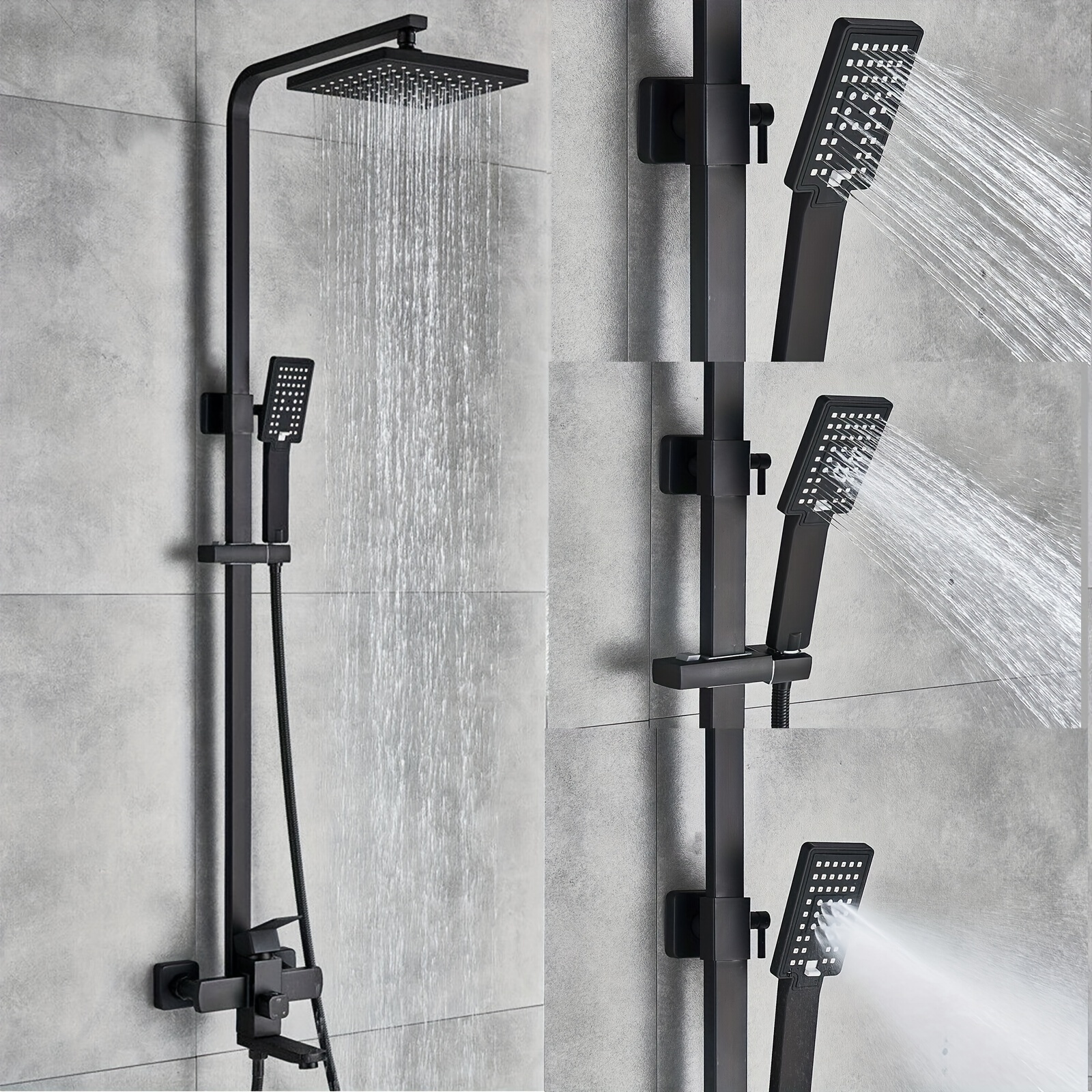 TEMU Matte Black Shower Faucet System Rainfall Shower Head Combo Kit With Tub Filler