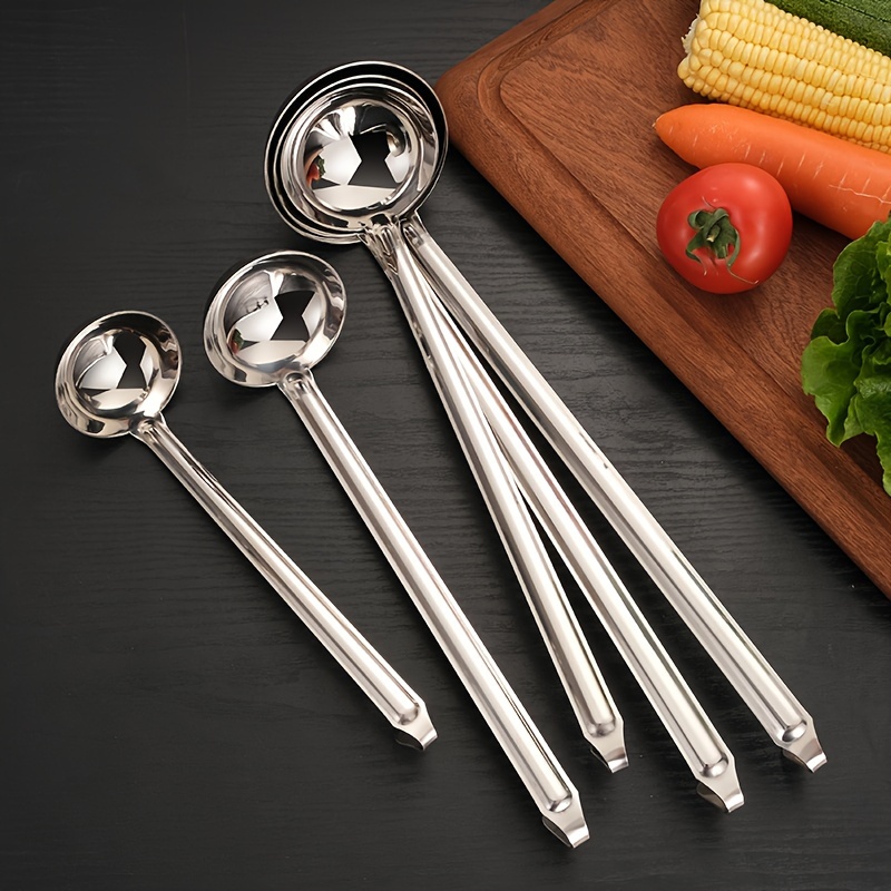 

1pc Stainless Steel Soup Ladle, Slotted Spoon, Utensil, Tableware, Dining Spoon, 18cm Length