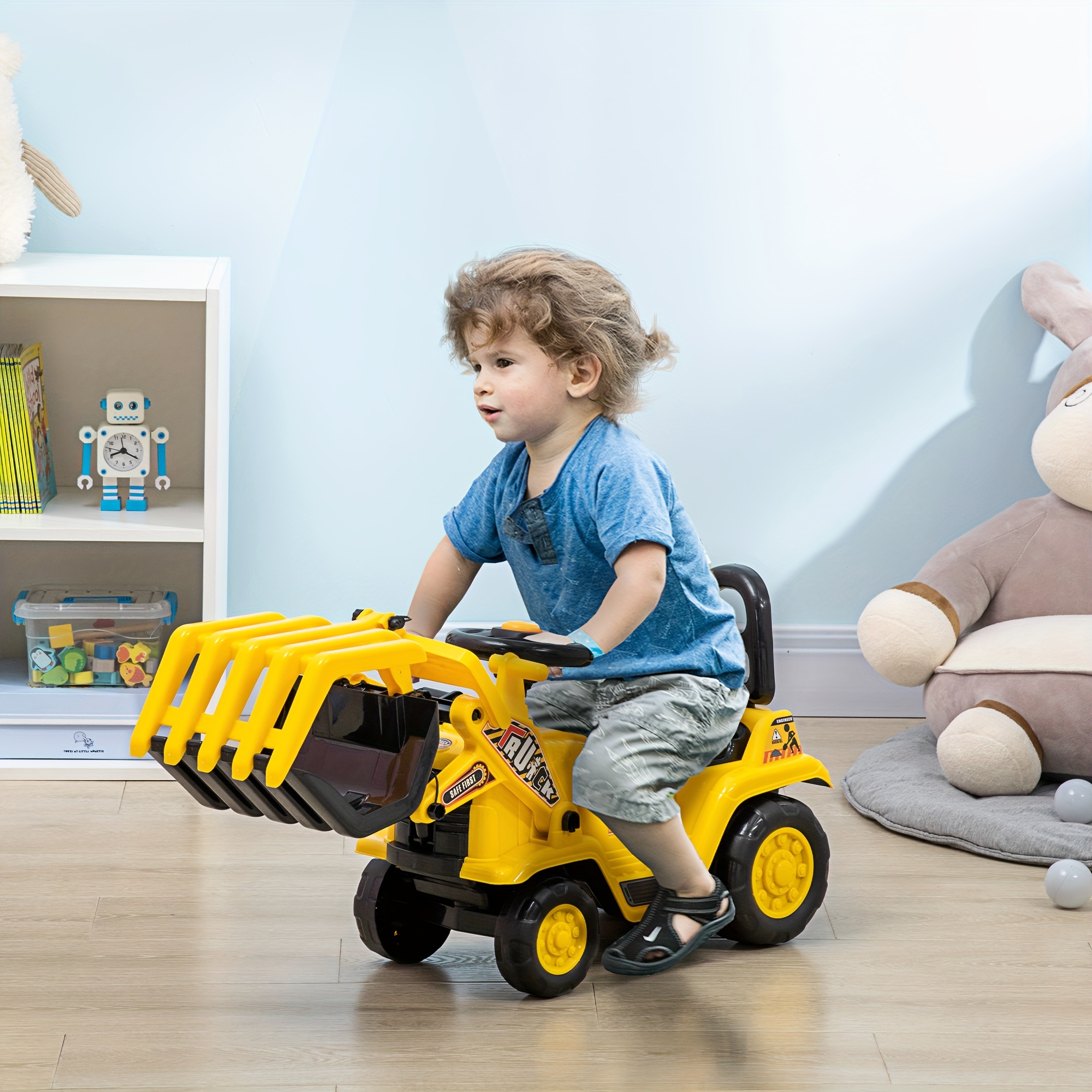 TEMU Excavatrice pour enfants à remorque avec sonores, Jouet de construction pour enfants alimentation, Sit N Scoot pour les tout-petits et d'âge