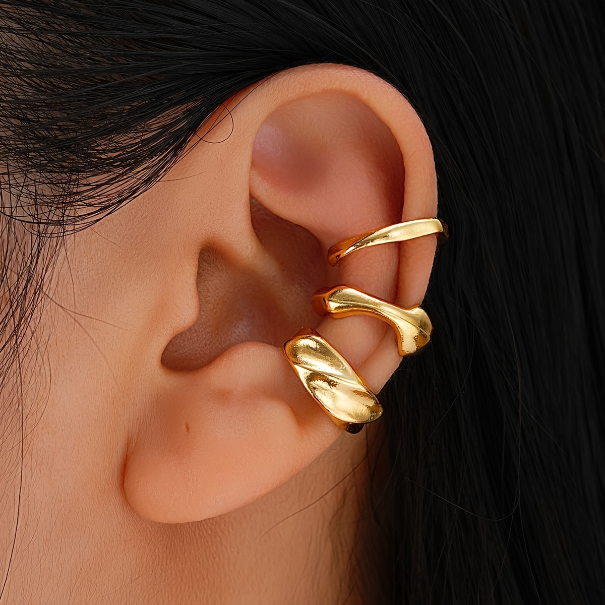 TEMU 3pcs Set Of Irregular Geometric Line Ear Cuffs, Fashionable And , Simple, Elegant, And Stylish Earrings
