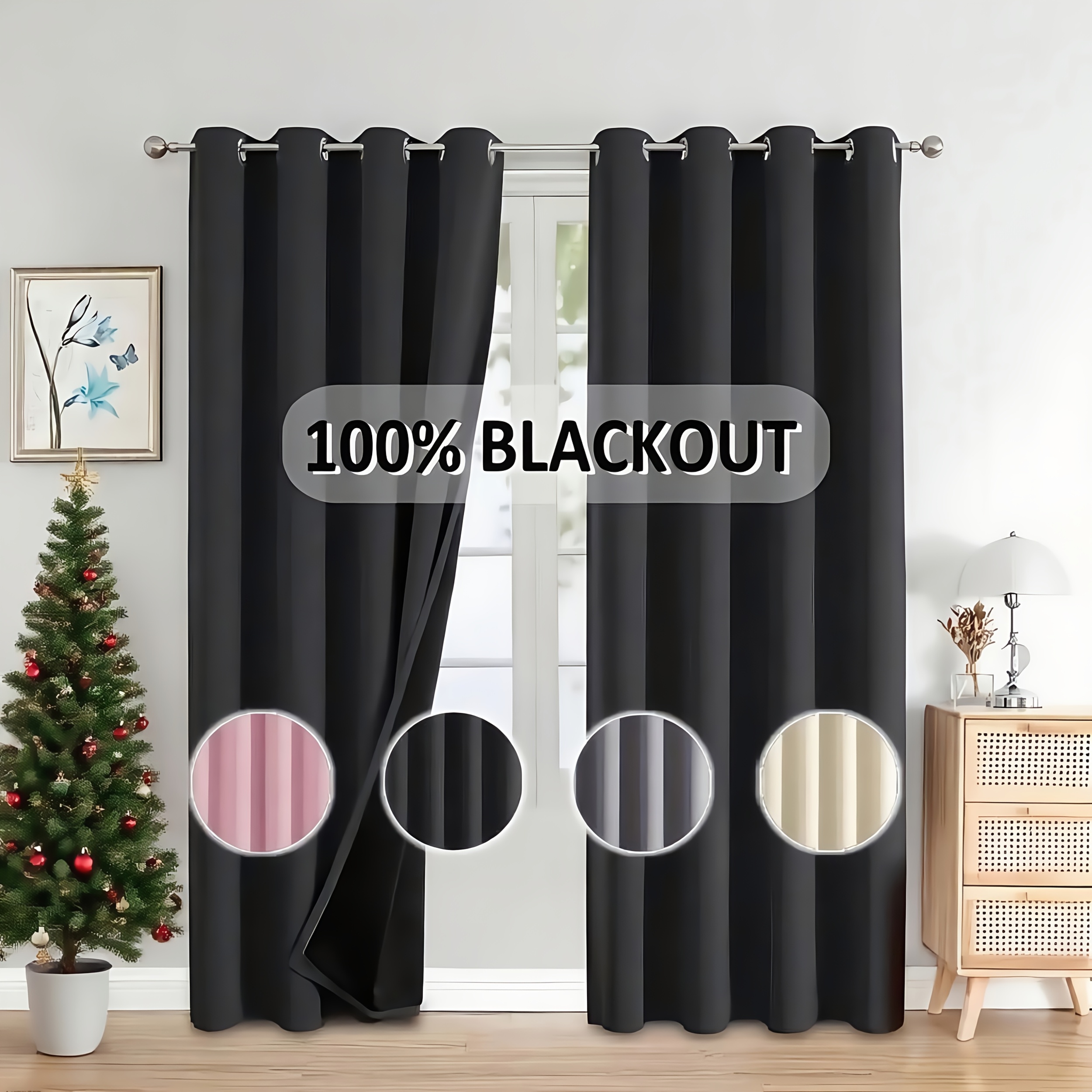 TEMU 2 Panels Of Completely Light-blocking Curtains Designed For Indoor Use, Featuring A Solid Color Polyester Lining Made From . Come With A Top-hole Hanging Design And A Modern Minimalist Aesthetic