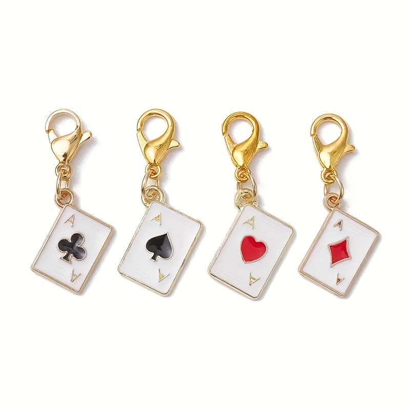 4pcs Lobster Clasp Drop Card Keychain Pendant Set