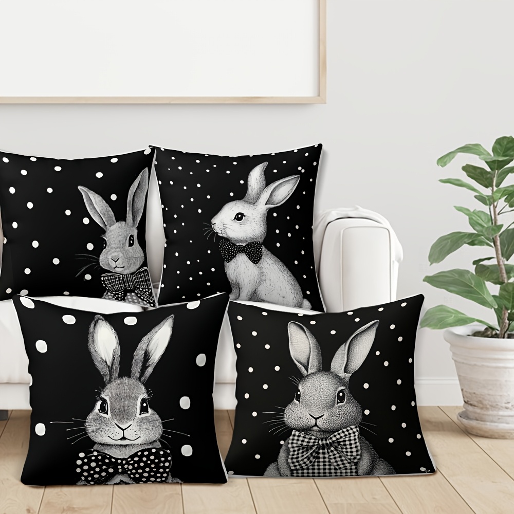 

Four-piece Easter Decorative Pillowcase Set, 17.72*17.72 Inches, Polka Dot Background, Rabbit, Bow Decoration, Suitable For Sofa, Living Room, Bedroom Decoration