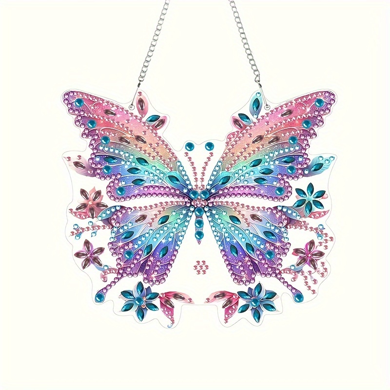 

5d Butterfly Diamond Painting Kit - Diy Acrylic Diamond Art Pendant, Handmade Special Shape Crystal Mosaic Craft For Home Garden Door Sign Wall Hanging Decor, Animal Theme With Irregular Diamonds