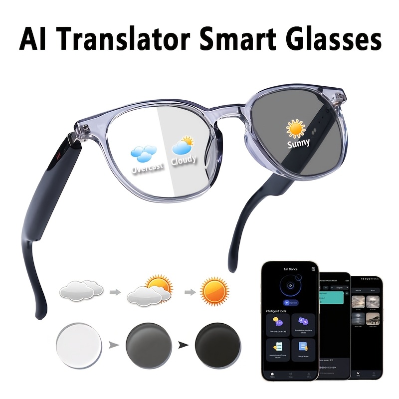 Image of Ai Smart Glasses With Real-time Translation In 100+ Languages, Photochromic Headphones Suitable For , Built-in Mic/speaker, System, App-controlled Audio Glasses For Travel, Office, Sports, Un38.3