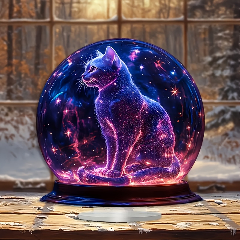 

1pc Art Deco Acrylic Crystal Ball Ornament With Cat Design, Multipurpose Desktop Display For Home And Office, Ideal Christmas Gift