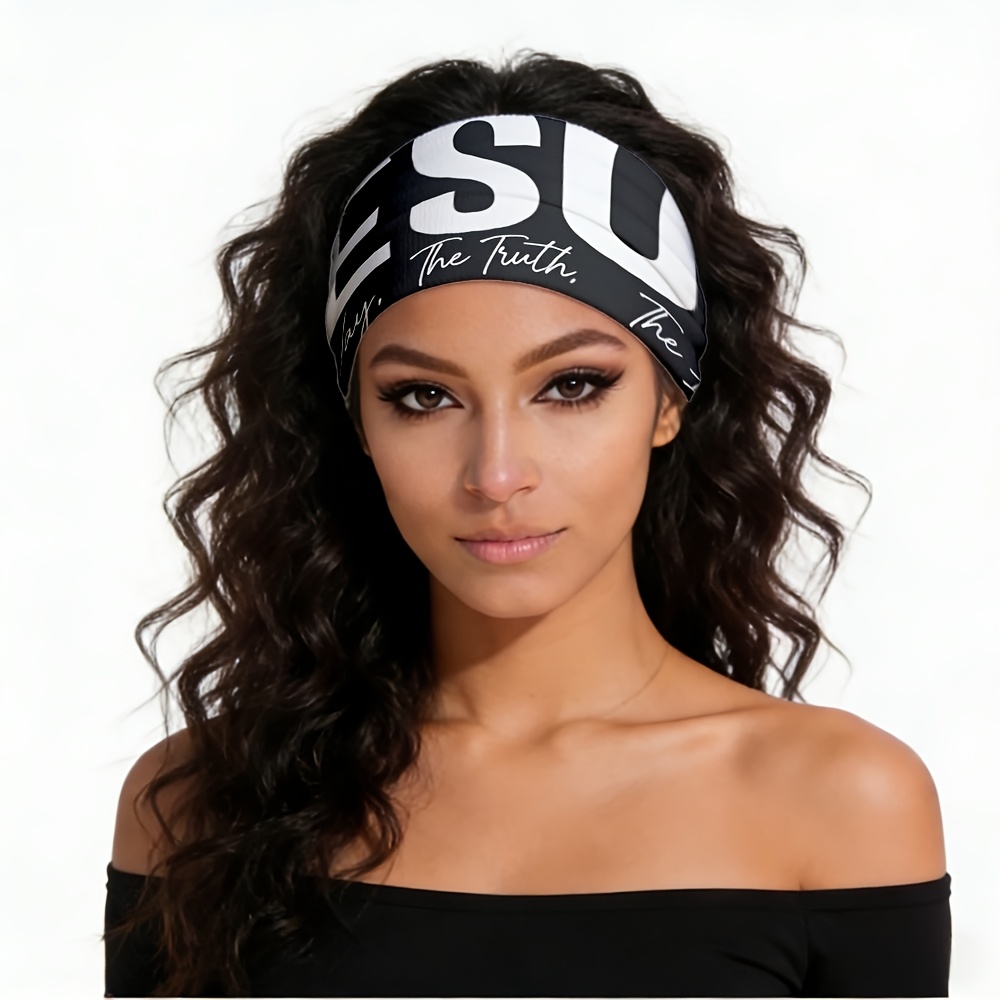 TEMU 2d Flat Black And White Letter Print "esu " Headband, Daily Home, Morning Skin Care, Weekend Travel, Girlfriends Gathering, Photography, Dance