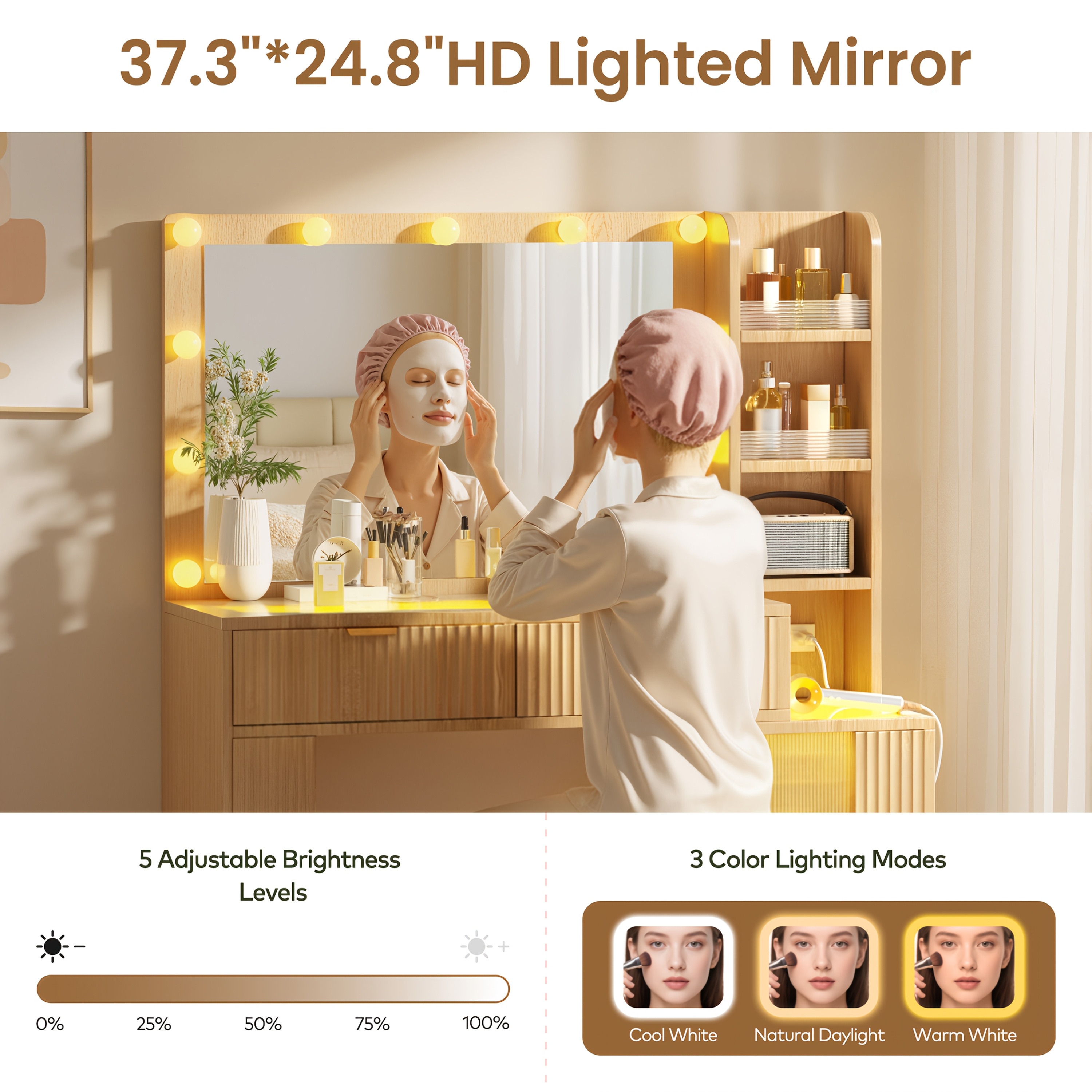 Hollywood Style Makeup Vanity Desk with Large 37