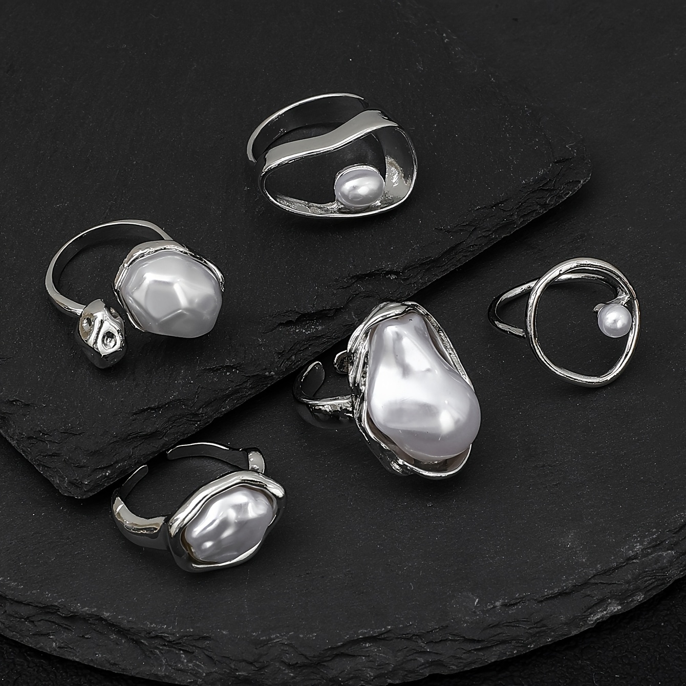 5pcs Vintage Imitation Pearl Inlaid Ring Set