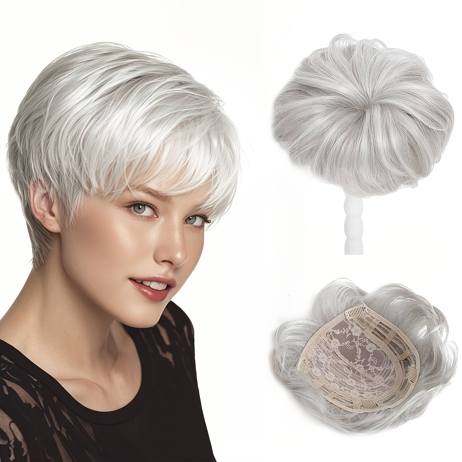 TEMU 【薄毛対策】ショートピクシーカット ヘアトッパー レディース 前髪付き クリップ式 合成毛 トッパー
