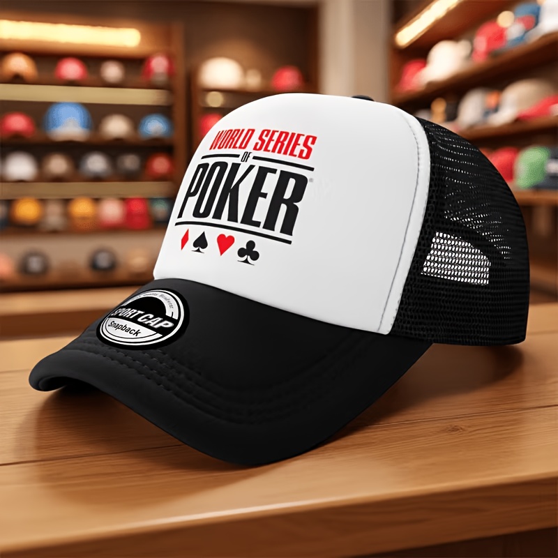 TEMU 1pc Cappellino da baseball casual in poliestere premium traspirante e confortevole con stampa World Poker Series, cappello da sole da golf,