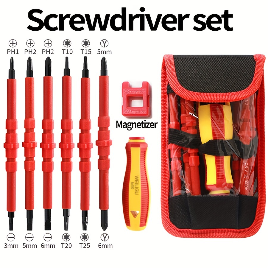 

12-in-1 Interchangeable Blade Screwdriver Set With Carrying Case - Professional & Home Use, Insulated Electrician's Kit With