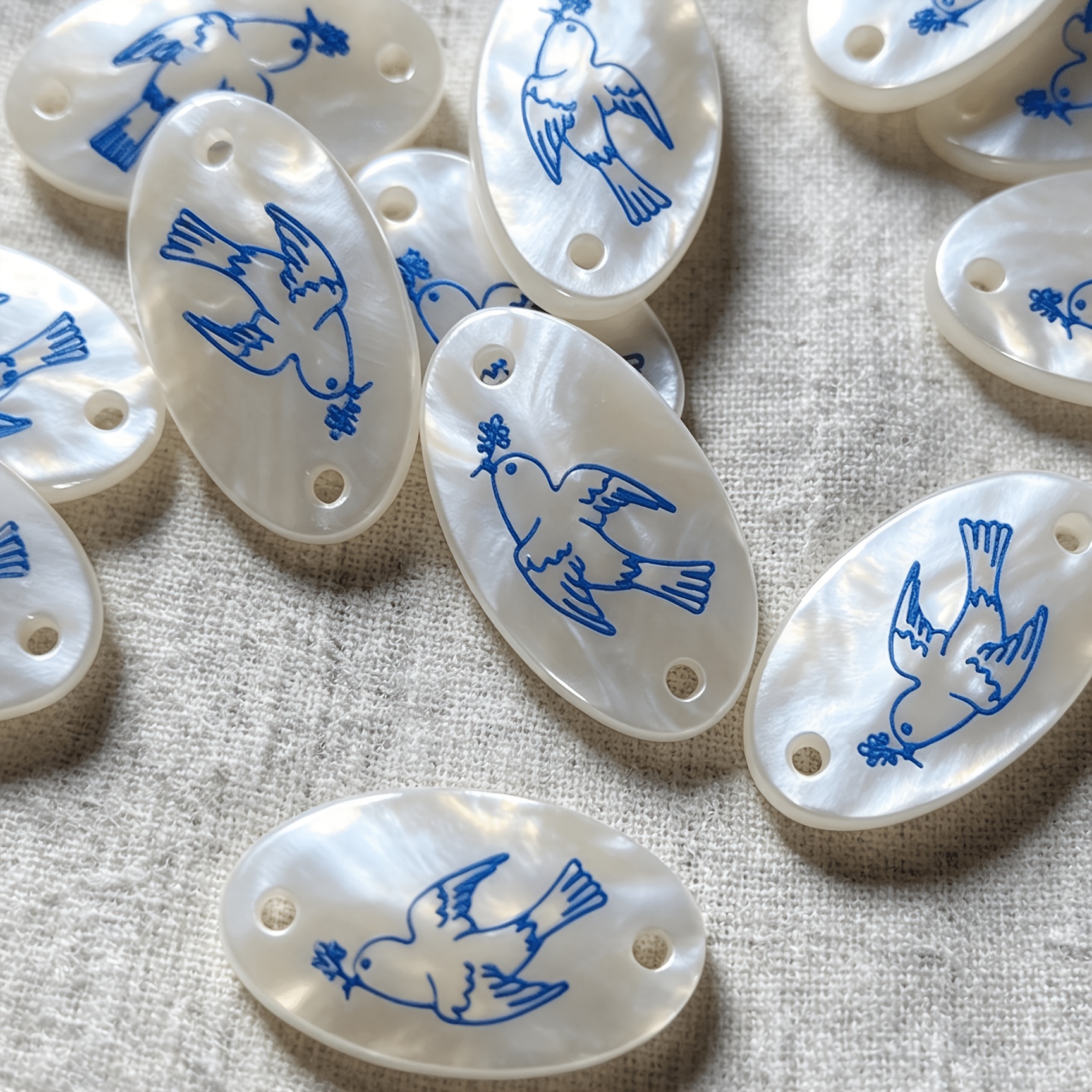 TEMU 12pcs Set Of Resin Buttons With And Blue Printed Peace , Double-hole, Suitable For Shirts And Dresses As Fresh Decorative Buttons