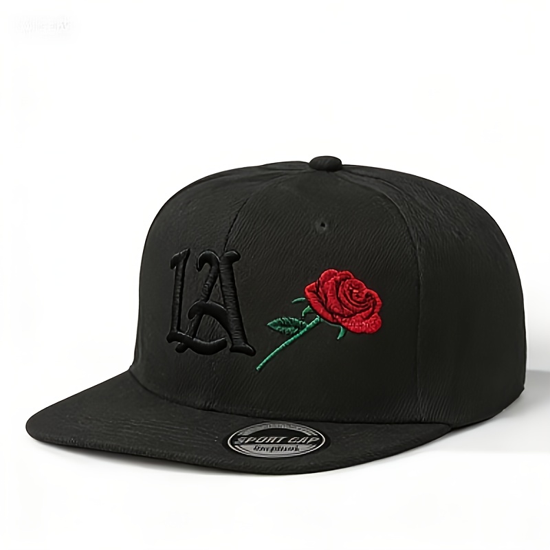 TEMU 1 Unisex Embroidered Gothic Trucker Hat - Adjustable Flat Brim Cap With La Letter, Retro Y2k Style For , Summer Outdoor Casual Wear, Breathable