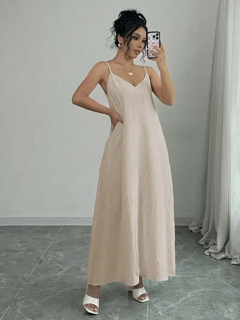 loose cami dress Rafferiza Adjustable Strap Loose White Long Cami Dress For Women Maxi Women Outfit