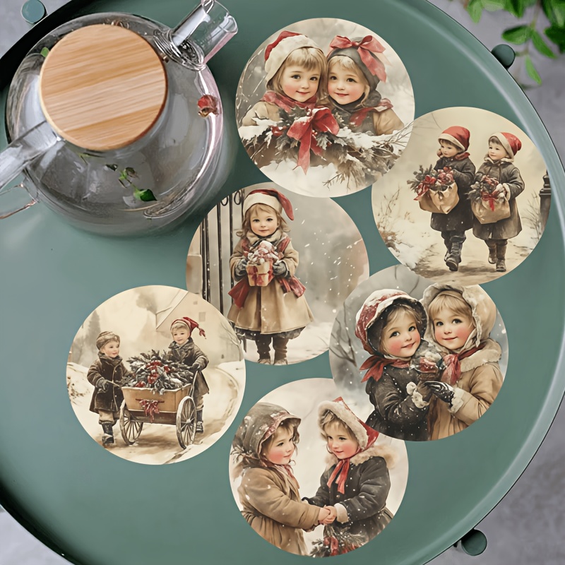 TEMU 6pcs Set Of Warm Winter Cute 's Illustration Wooden Coasters, Suitable For Home, Office, And Party Drink Mats, Essential For Home Decor, Ideal