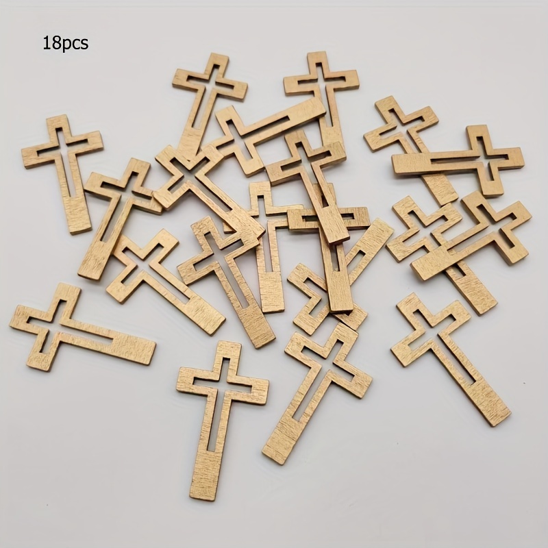 18pcs Hollow Out Wood Cross For Party Decor Wood Crafts 2 Colors Are Golden/silvery