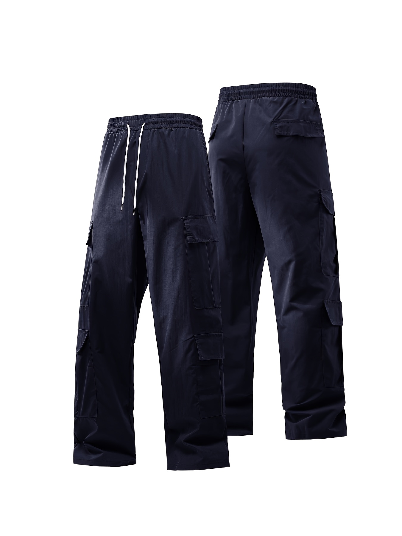 【関送込み】Loose-fitting cargo pants*2色*unisex/N240037-1 solid multi flap pockets men's straight leg cargo pants