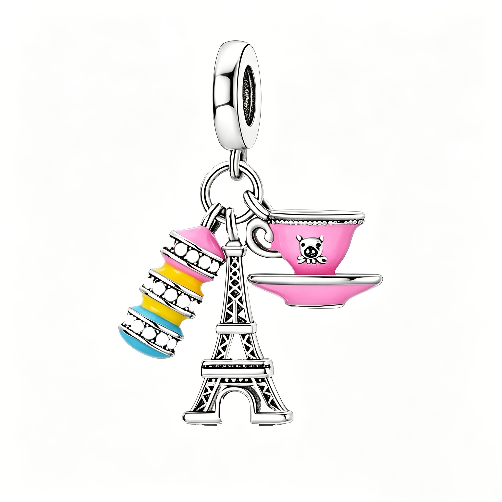 TEMU Pendentif Tasse à Thé Eiffel Plaqué Argent S925, Nouveau Design , Parfait pour la Création de Bijoux DIY, que Bracelets, Maillons de Bracelet ou