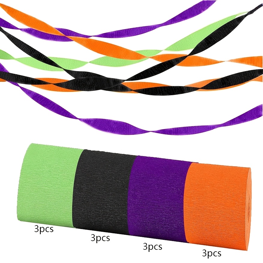 Image of 12pcs Orange, Green, Purple And Black Four-color Crepe Paper Set, Suitable For Birthday Party, Halloween, Thanksgiving, Wedding Decoration And Photo Props