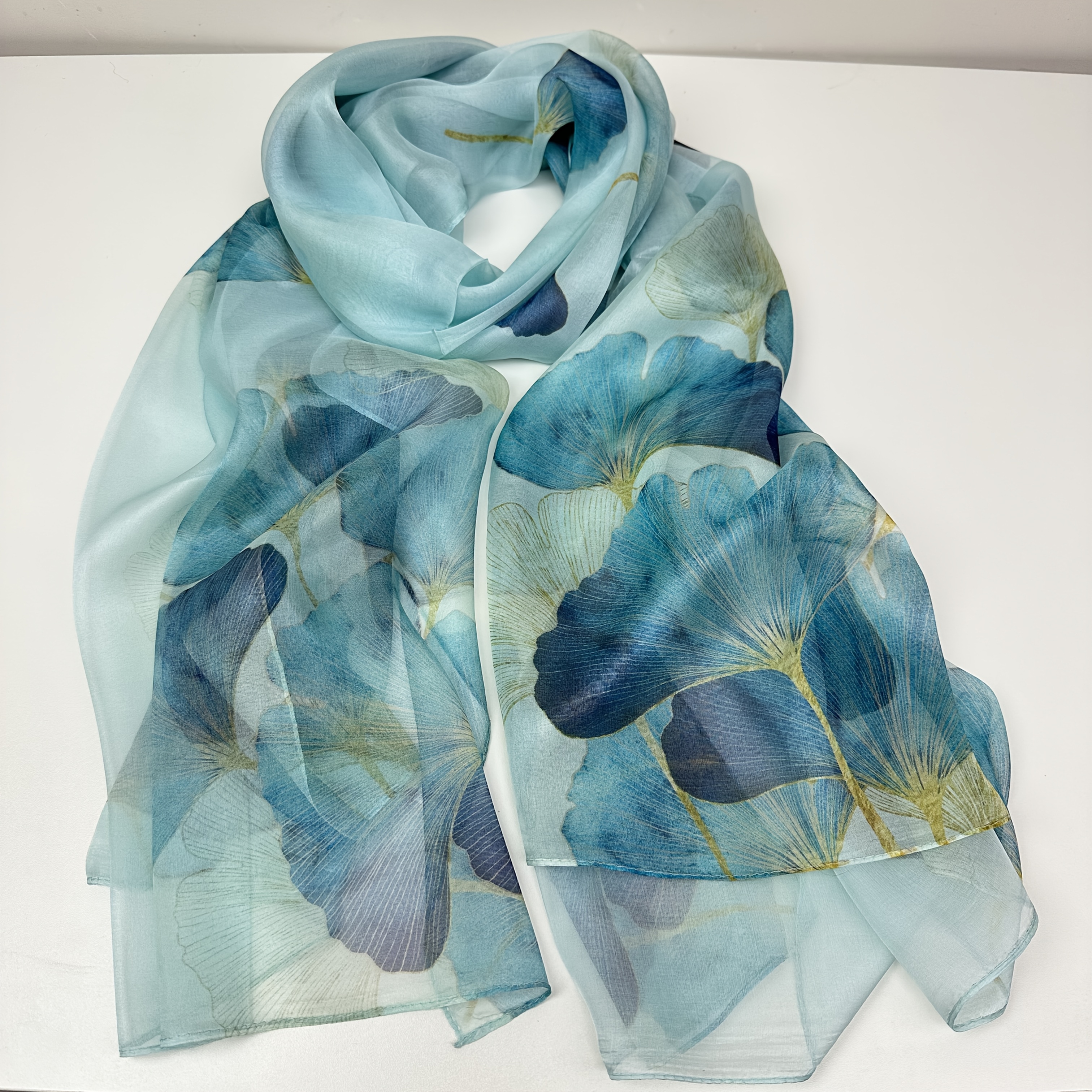 Elegant 100% , Blue Floral Pattern, Non-elastic, Decorative, Lightweight, Suitable For , Daily Wear, Shopping, And Dates