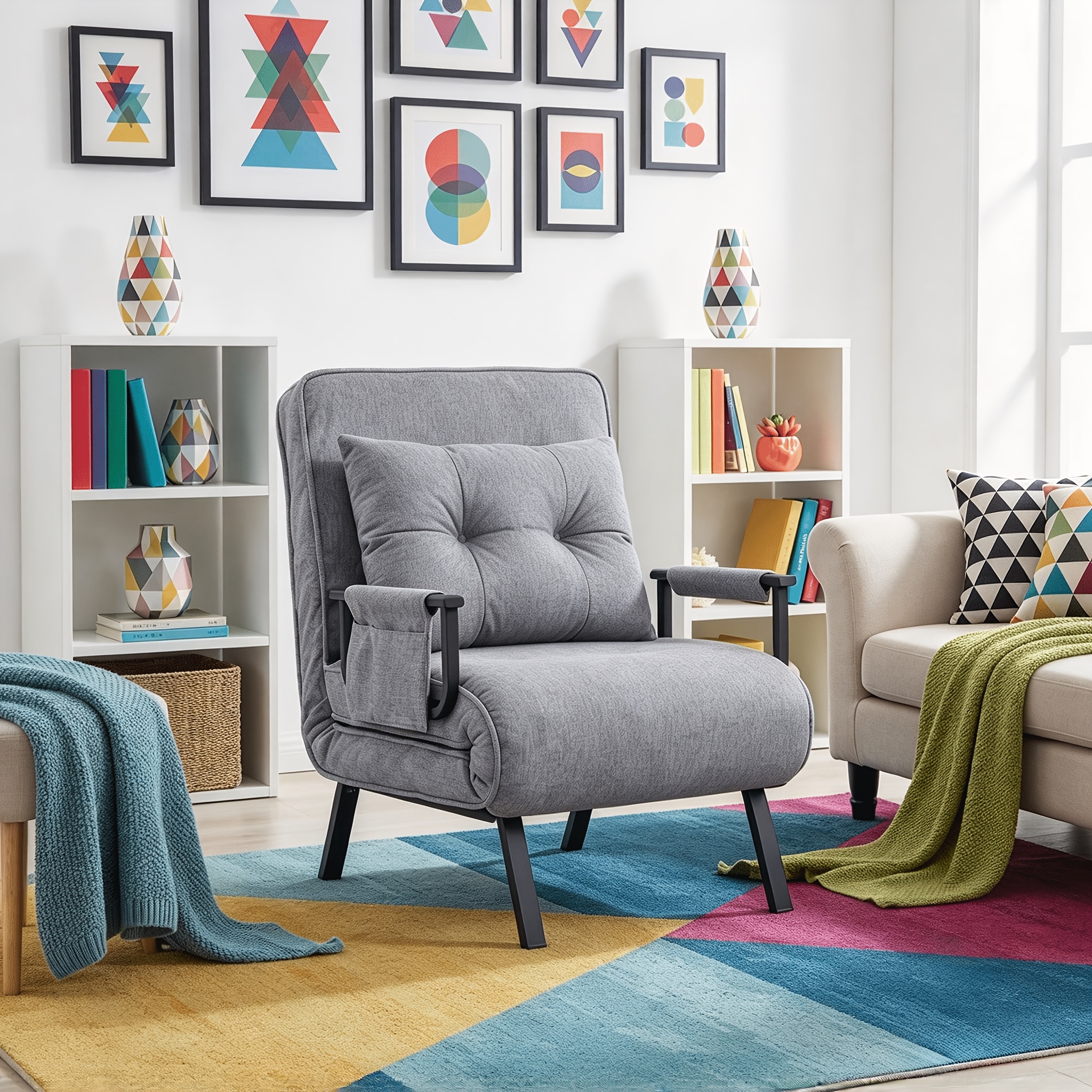 Image of 3-in-1 Convertible Folding Sofa Bed Armchair, Adjustable Backrest With, Linen Fabric, Space Saving Single Sleeper Chair, 150kg Load Capacity For Bedroom Office
