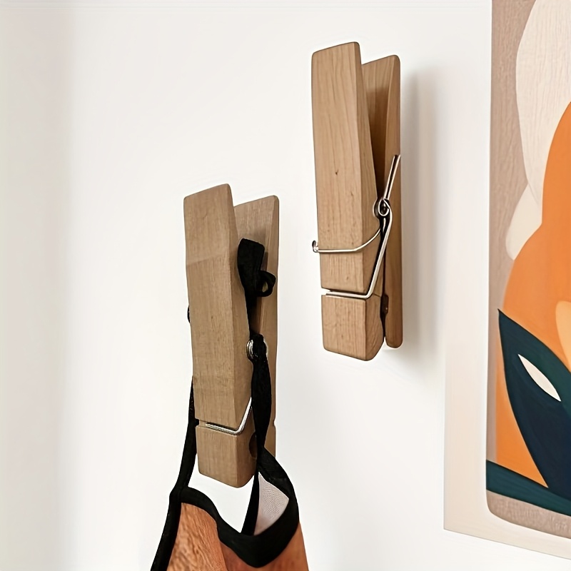 Image of 2 Wooden Towel Racks, Wall-mounted Design, French Country Style, With Hangers, For Storing Clothes And Towels, Expanding Bathroom Space, Durable Wood, Independent, Stainless Steel , Towel Rack