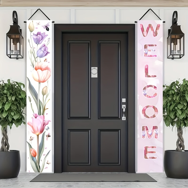 

2pcs Polyester Welcome Door Banners, Spring , Farmhouse Style, No Electricity Needed, For Outdoor Decor, Birthday Parties, And New Year Celebrations