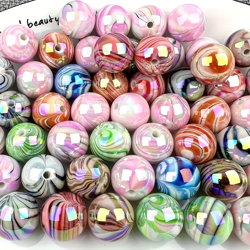 

40pcs16mm Mixed Color Acrylic Color Irregular Water Printing Beaded Loose Beaded Round Beaded Diy Bracelet Beaded Pen Decorative Beads Handmade Art Making Materials