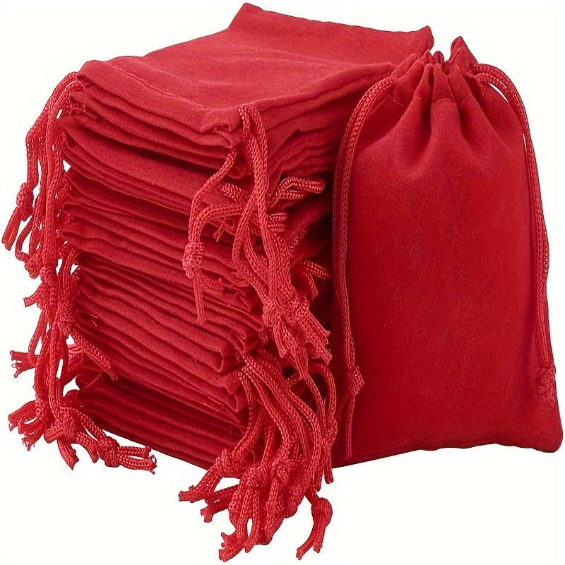 

50pcs Festive Red Velvet Drawstring Bags: Perfect For Jewelry, Candy, Or Gifts - 3.5x2.7 Inches - Christmas & Halloween Party Supplies