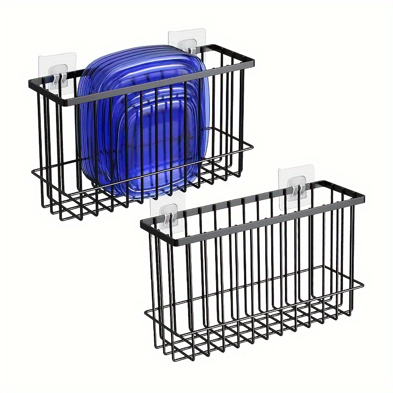 Image of 2pcs Wall Mounted Storage Basket, Wall Hanging Basket, Cling Film Storage Rack, Suitable For Kitchen, Office, Pantry, Bathroom, Space Storage Method, Non Food Contact