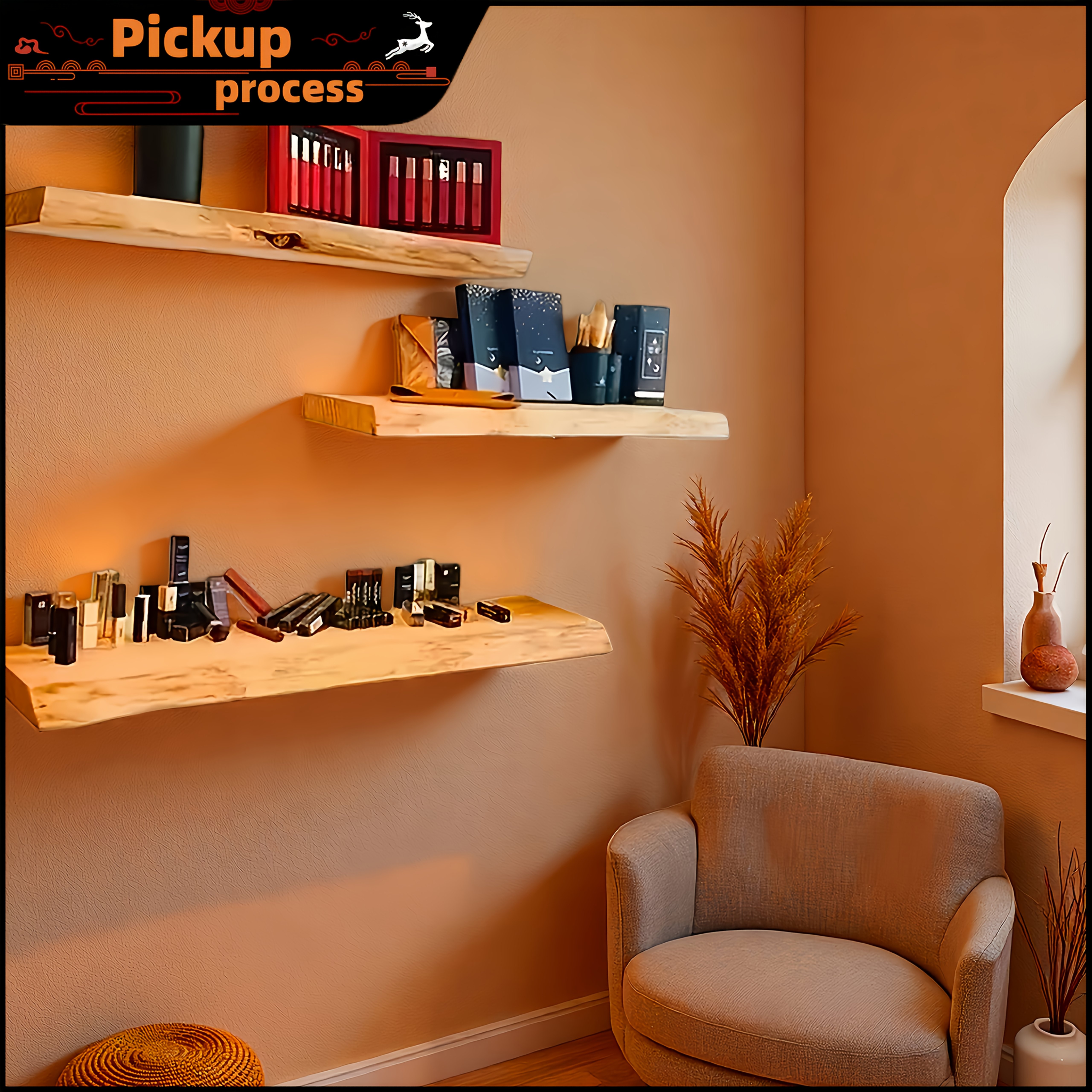 Cedar Solid Wood Handmade Floating Shelf with Natural Wood Grain and Hand-sanded Natural Edges. Large Floating Shelf, Suitable for Guesthouses, Farmhouses, Living Rooms, Kitchens, Bathrooms, and Bedrooms. Pre-drilled Holes for Easy Installation.