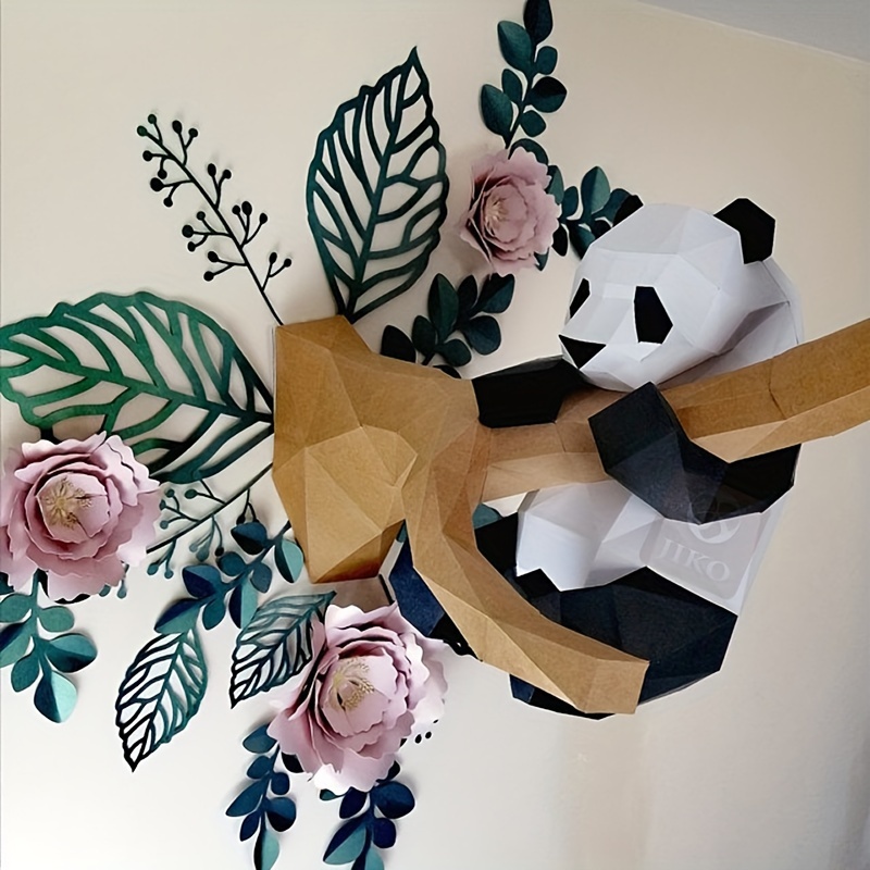 Panda Playing on Tree Trunk Paper Model DIY Decoration