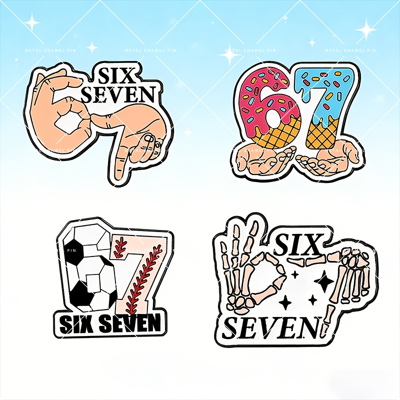 TEMU 4pcs 67 Hand Gesture Styling Creative Enamel Badge Set Multi-element Street Style Brooch Denim Clothing Bag Additions Lapel Pin Gift Ladies Bag