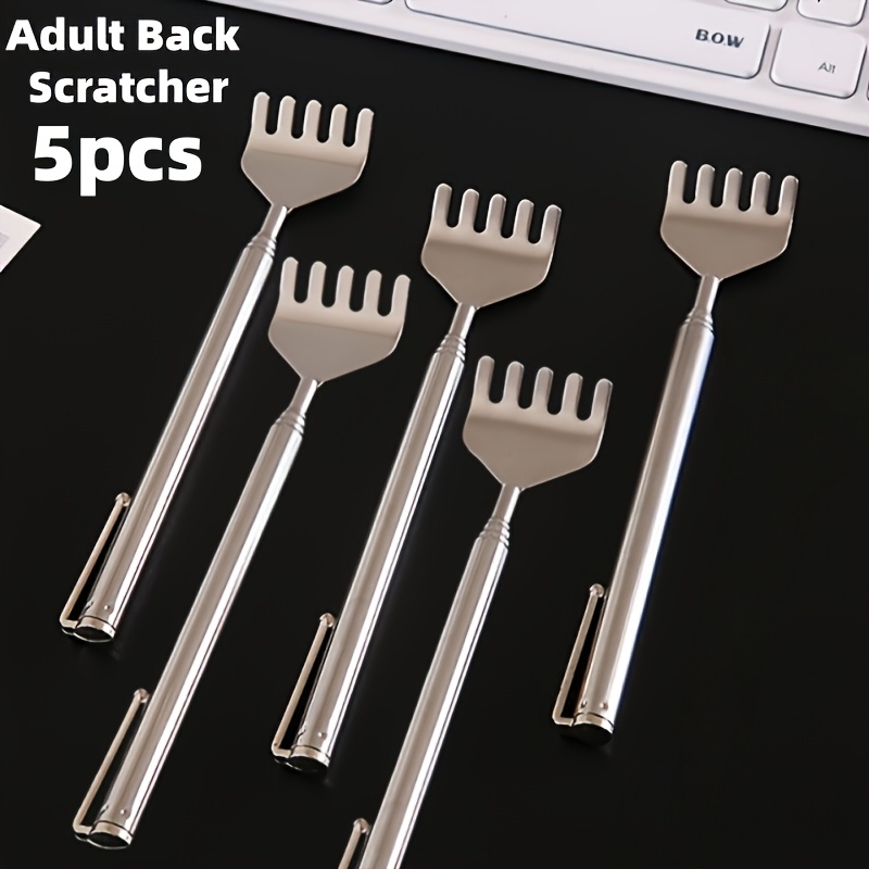 Image of 5pcs Stainless Steel Retractable Back Scratcher | Portable, Compact, Ideal For Desk Drawers, Bags, Cars, Travel Companion, Massage Tool, Gift
