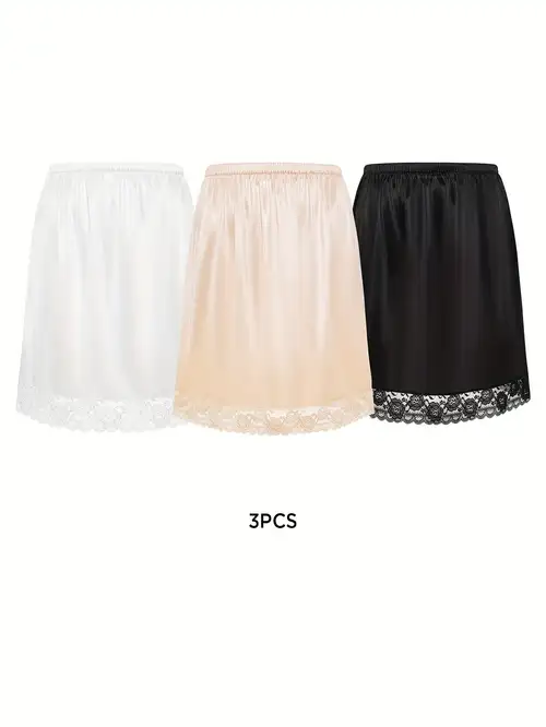 set of 3 women's satin half slips designed for wearing under dresses, in three lengths: 19, 27, and 35 inches, featuring lace details in black - women's lingerie & lounge - Temu set of 3 women's satin half slips designed for wearing under dresses, in three lengths: 19, 27, and 35 inches, featuring lace details in black - women's lingerie & lounge - Temu