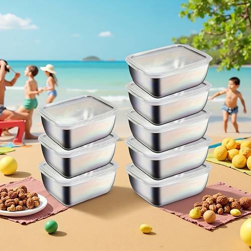 16pcs Stainless Steel Food Storage and Organization Set, 8 Containers with 8 Lids - Seal, Freezer & Dishwasher Safe, Stackable Kitchen Lunch Boxes for Fridge - Premium Durable Material, Space-Saving Design, Stylish Meal Prep Cooking, Travel, Office Use