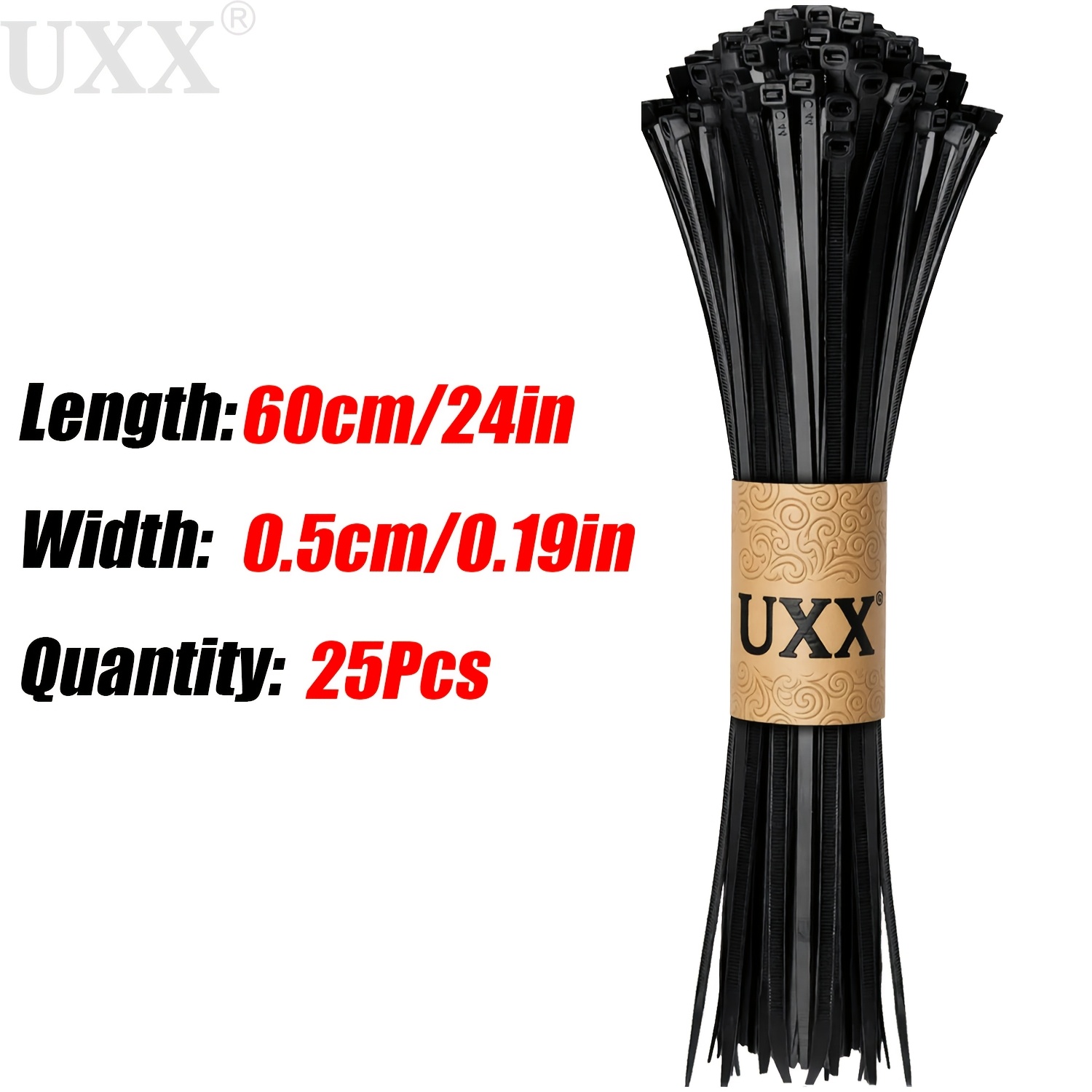 TEMU Uxx 350-1200mm Heavy Duty - Durable Uv-resistant Cable Ties, 350-1200mm Extra Long Ties, 25-pack, Tensile Strength 70 Lbs, Multifunctional