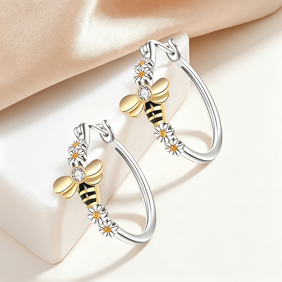 TEMU 1 Pair Bee And Small Daisy Ear Clips, Synthetic Synthetic Zircon​​ Drop Earrings For Women, Cute Pastoral Style Versatile Earrings, Unisex,