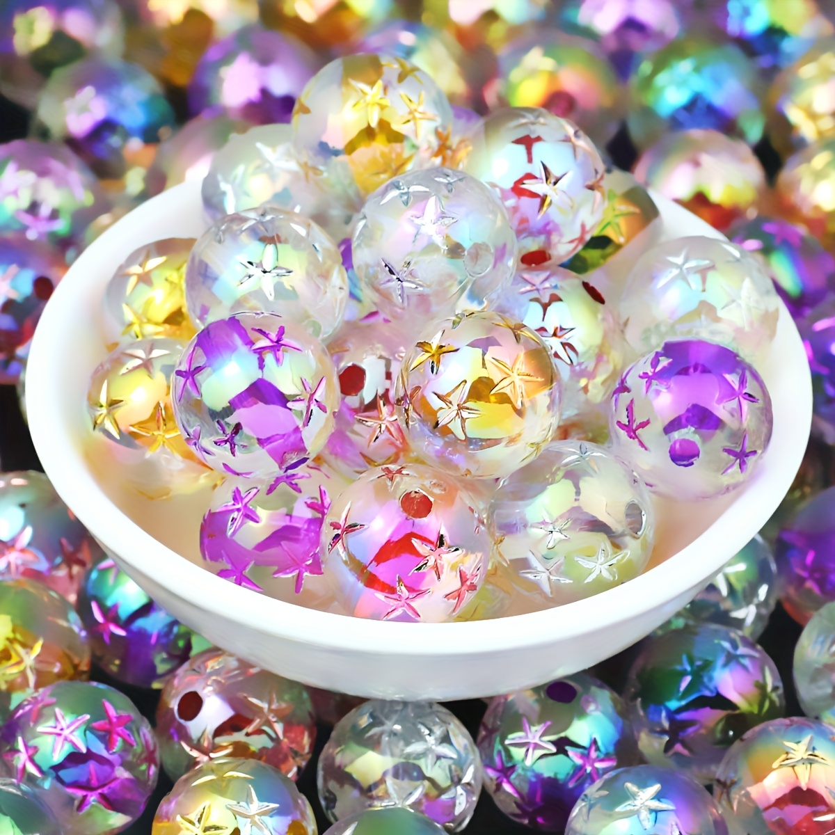 

30pcs Perles , Perles Acryliques Iridescentes de 16mm Revêtement UV, Perles Décoratives Multicolores la de DIY, Artisanat, Bracelets, , Boucles d'oreilles, Cheveux et Embellissements de Chaussures