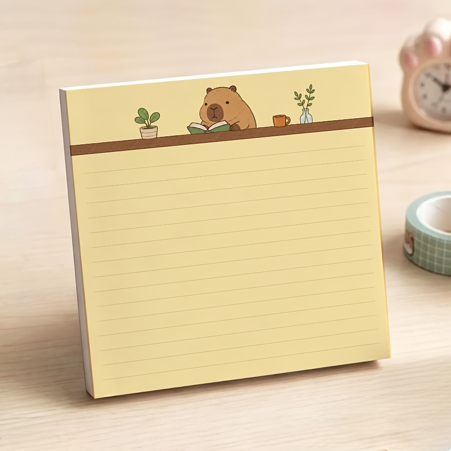 TEMU Cute Reading For Capybara Lined Non-sticky Notepad, Kawaii Plant And Coffee Tear-off Memo Pad, Yellow For Capybara Lover Gifts, School Supplies