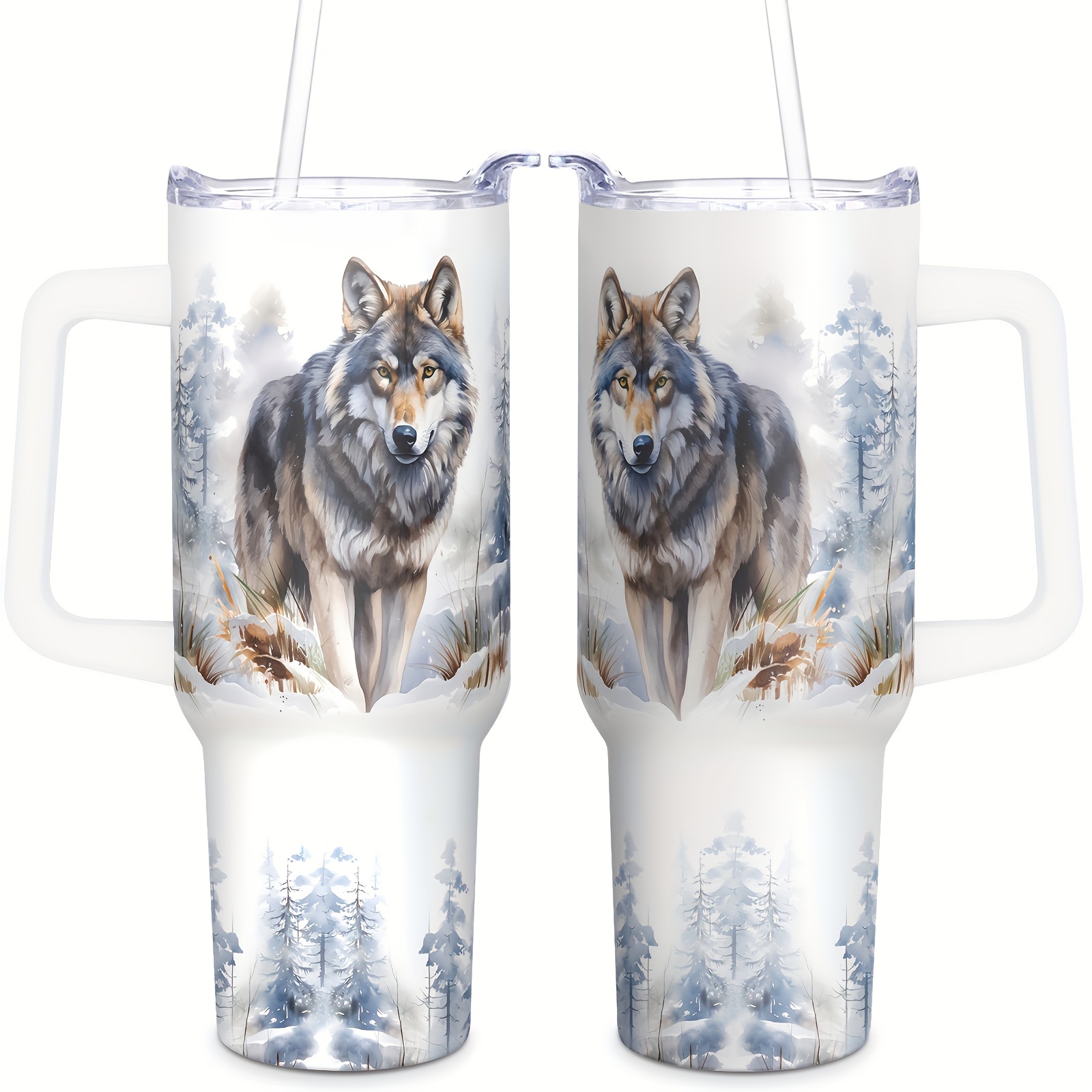 

1pc, Wolf Tumbler Wolf Cup With Lid And Straw, 40oz Stainless Steel Insulated Wolf Travel Mug Water Bottle