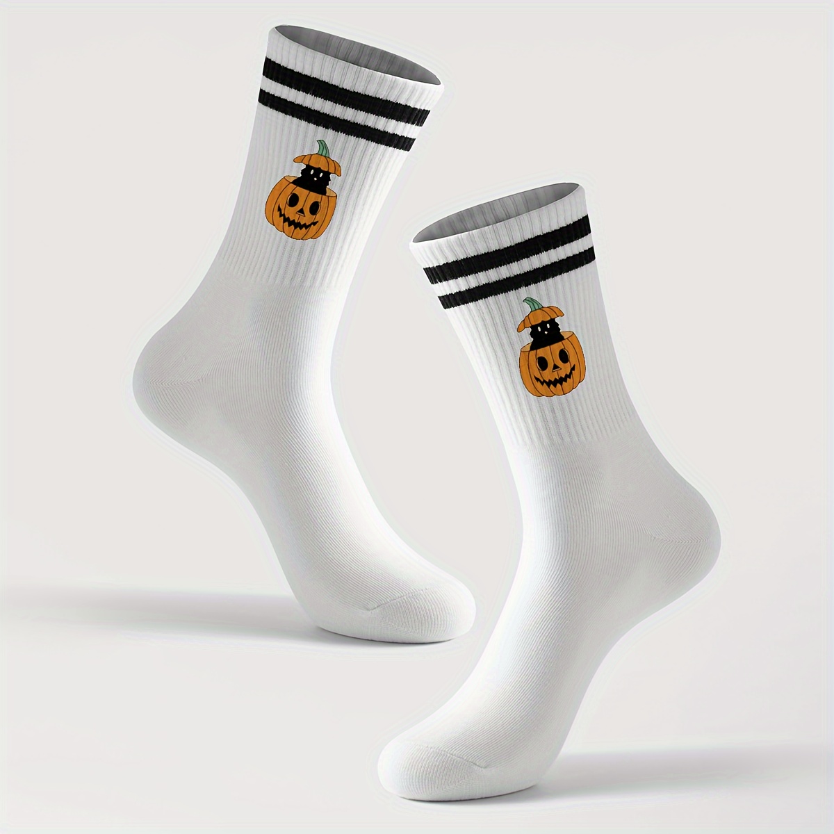 

Pumpkin Pattern Crew Length Casual Polyester Knit Fabric Couple's Hosiery - 95% Polyester 5% Spandex, Machine Washable, 1 Pair Pack