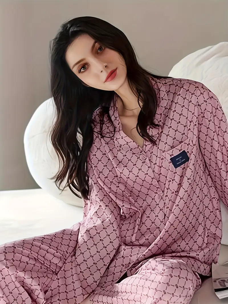 spring and autumn new women long sleeve cardigan button pajamas and pants pajamas comfortable pajamas at home Product details 0