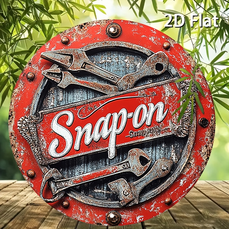 2D Flat 1pc Vintage Metal Sign Snap-on Tools Aluminum Round Poster Bold and Industrial Design Retro Vintage Look Wall Art for Bar, Café, Beach House, Backyard 7.8x7.8 Inch, 2D Flat, Perfect for Room Decor