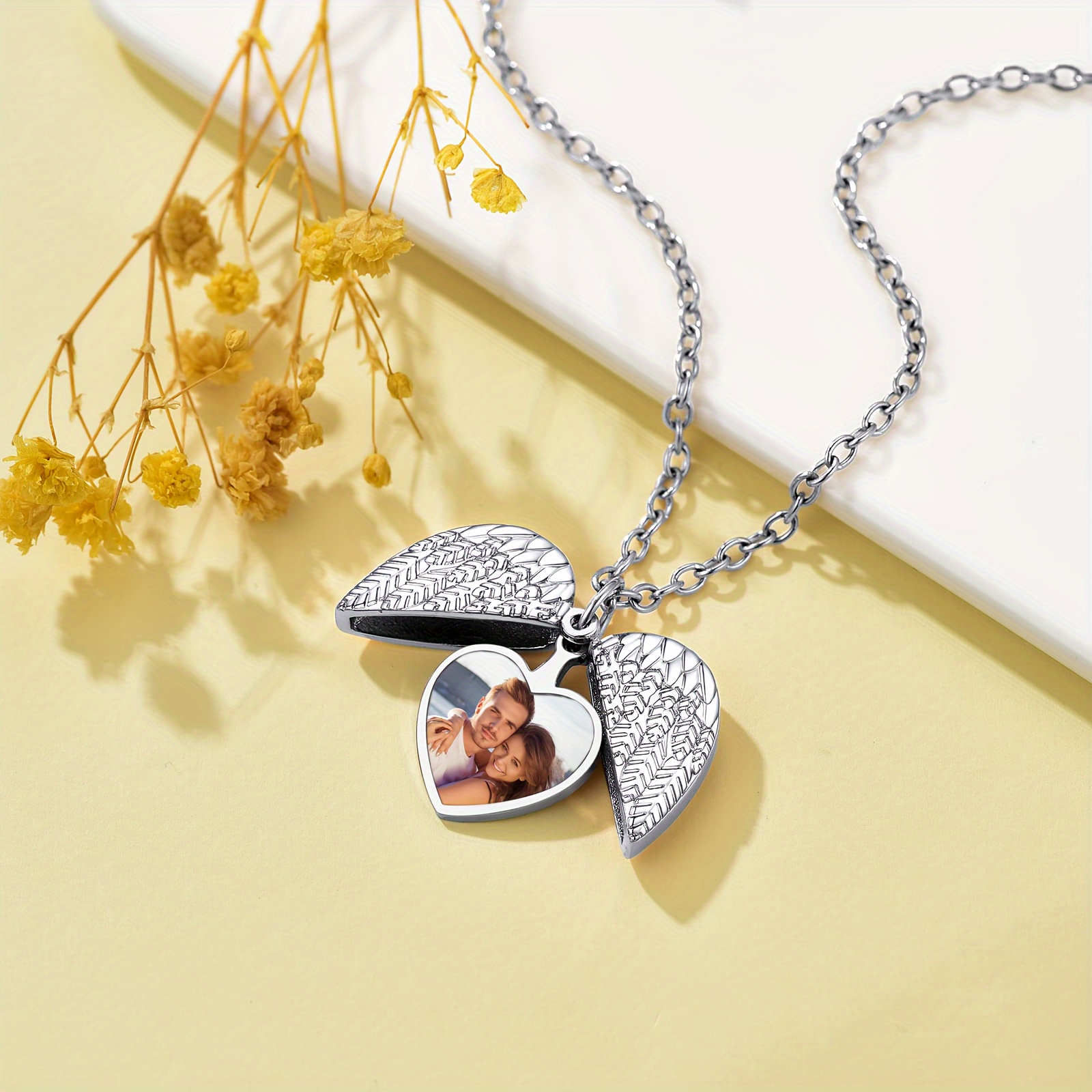 custom photo pendant necklace hold photo engraving photo Temu
