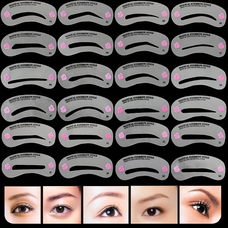 

24 Pcs Diy Eyebrow Stencils & Eyebrow Pen, 24 Styles Reusable Eyebrow Drawing Brow For