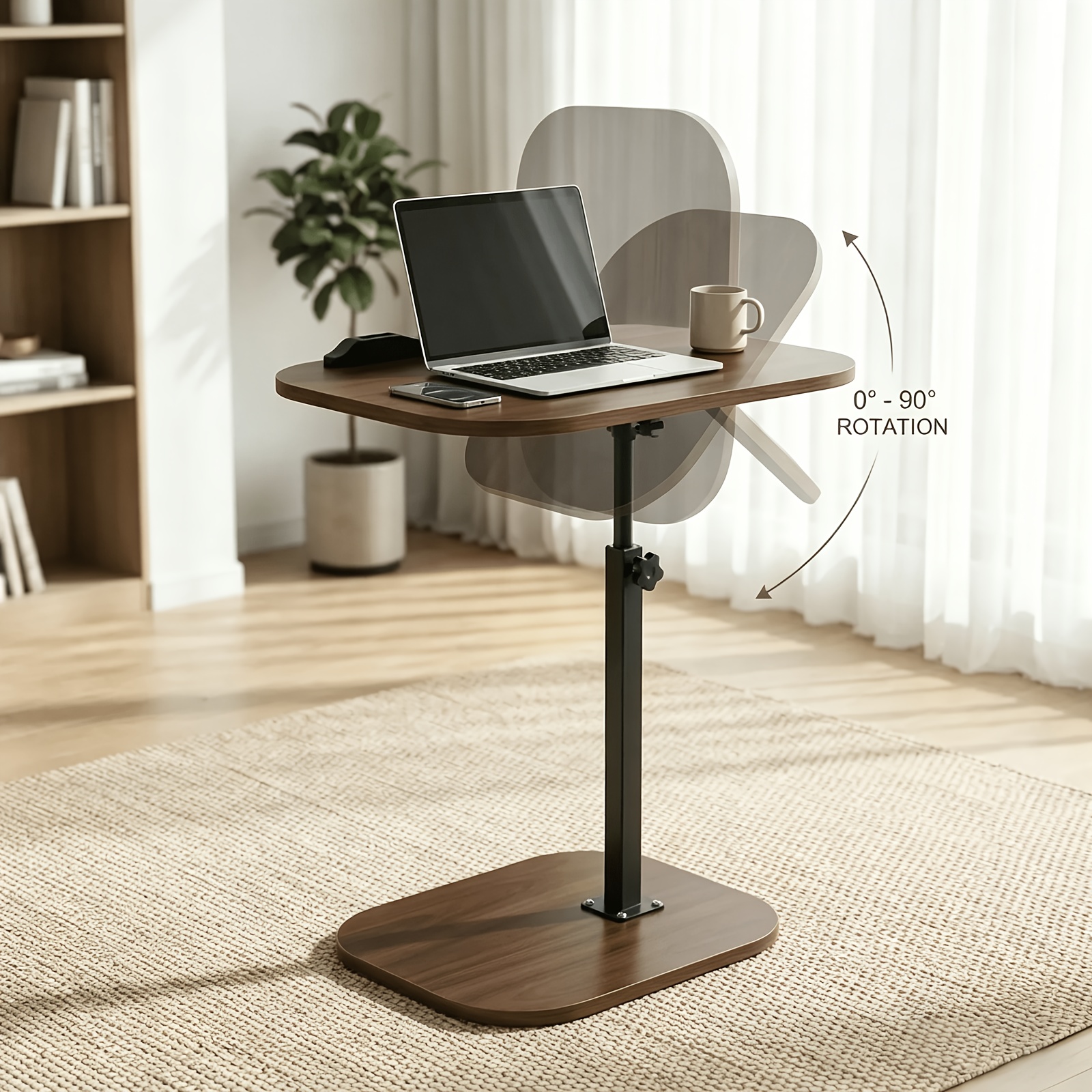 TEMU Table d'appoint pliante réglable, plateau en bois avec cadre en métal doré - Style rétro, table de canapé portable pour salon, chambre, salle de